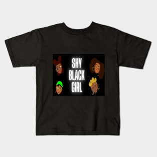 Shy Black Girl Vector Faces and Cartoon Girls with Bantu Knots Space Bun Beanie Hat Curls Kids T-Shirt